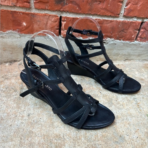Franco Sarto Doris Womens 7.5 Black Strappy Gladiator Wedge Sandals - Picture 4 of 9